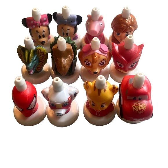 Good 2 Grow Juice Toppers Lot of 12 Minnie Mouse Spider-Man Dinosaur Paw Patrol - Picture 1 of 4
